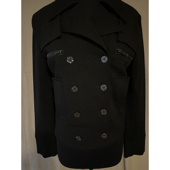 Mystree Anthropology Jacket Womens Medium Black Double Breasted Blazer Peacoat - Picture 8 of 15